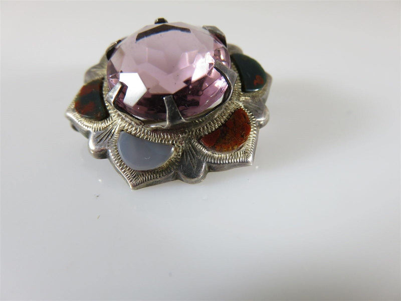 Vintage Sterling Silver Scottish Hat Pin Pebble Agate Accented with Glass Stone - Just Stuff I Sell