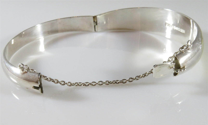 Lovely 7" Wrist Gold Wash Design on Sterling Silver Bangle Bracelet With Safety Chain - Just Stuff I Sell