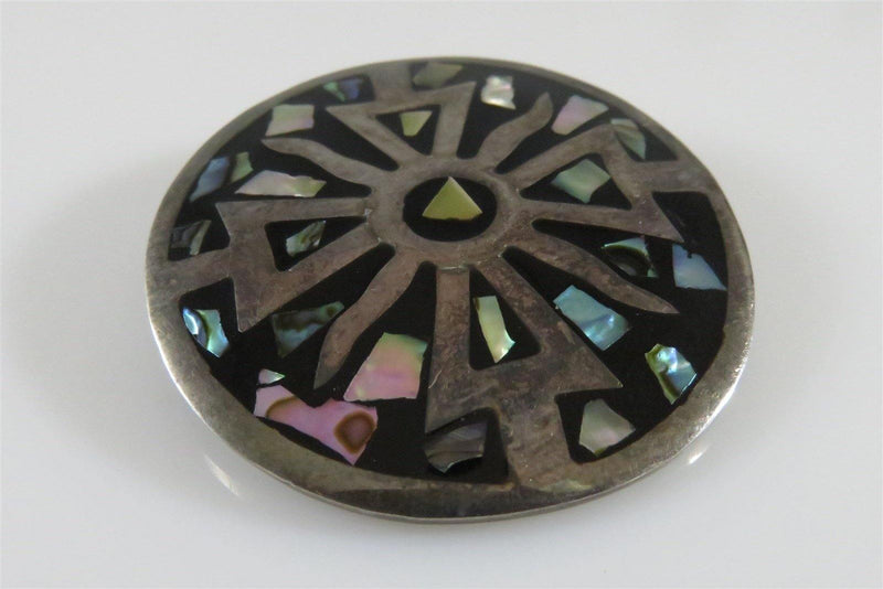 Signs of the Cross Inlaid Abalone & Enamel Sterling Silver Brooch Taxco TS-79 - Just Stuff I Sell