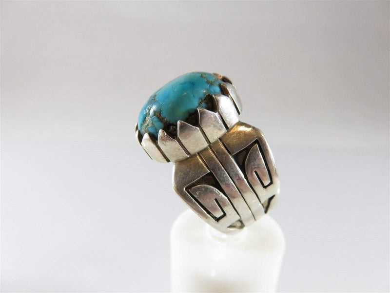 Sterling Silver Cabochon Turquoise Ring Native American Signed RJ Size 10.5 - Just Stuff I Sell
