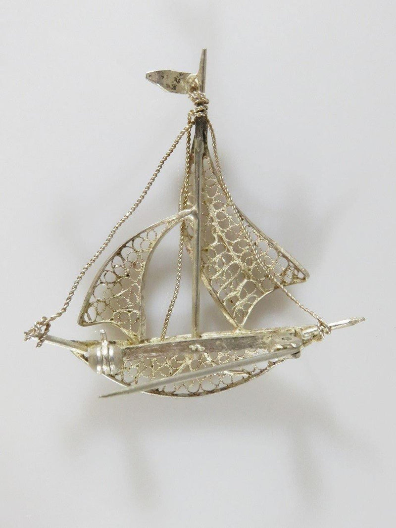 Neat Filigree Designed Sterling Silver Sail Boat Sailing Ship Brooch - Just Stuff I Sell