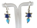 Vintage Cabochon Lapis and Polished Turquoise French Back Earrings — Earrings • Silver — front view