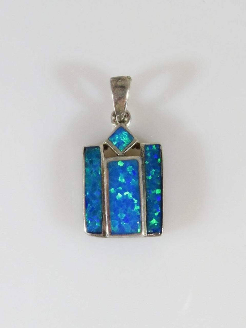 Lovely Inlayed Blue Green Opal Sterling Silver Pendant - Just Stuff I Sell