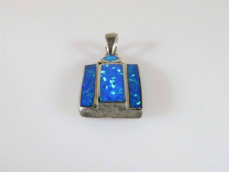 Lovely Inlayed Blue Green Opal Sterling Silver Pendant - Just Stuff I Sell