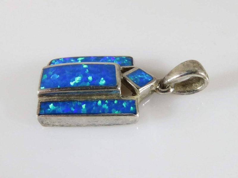 Lovely Inlayed Blue Green Opal Sterling Silver Pendant - Just Stuff I Sell