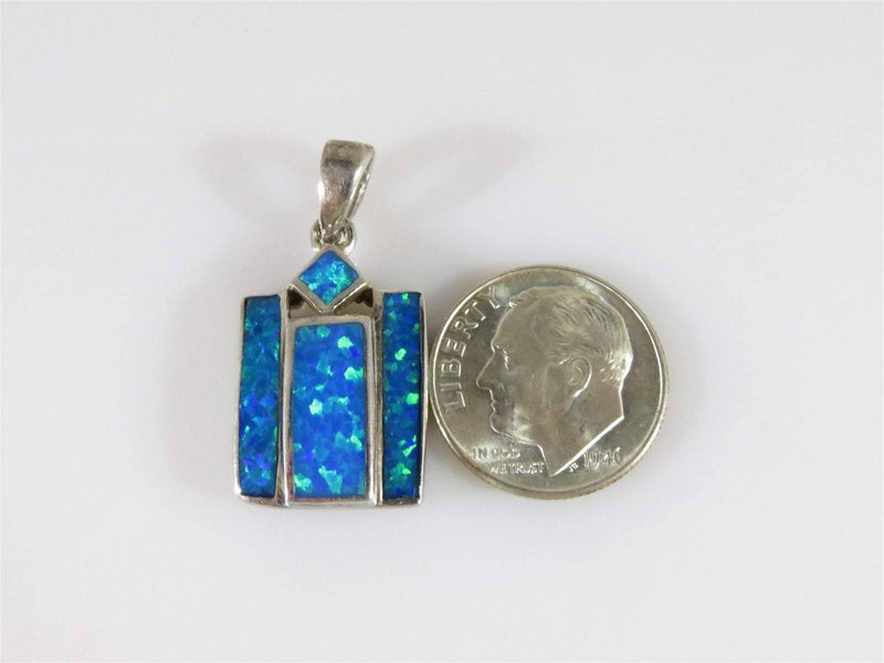 Lovely Inlayed Blue Green Opal Sterling Silver Pendant - Just Stuff I Sell