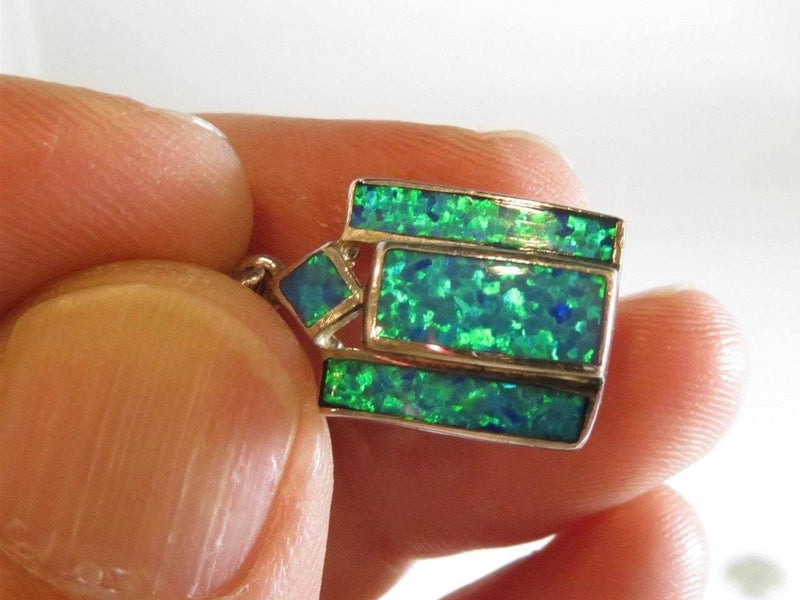 Lovely Inlayed Blue Green Opal Sterling Silver Pendant - Just Stuff I Sell