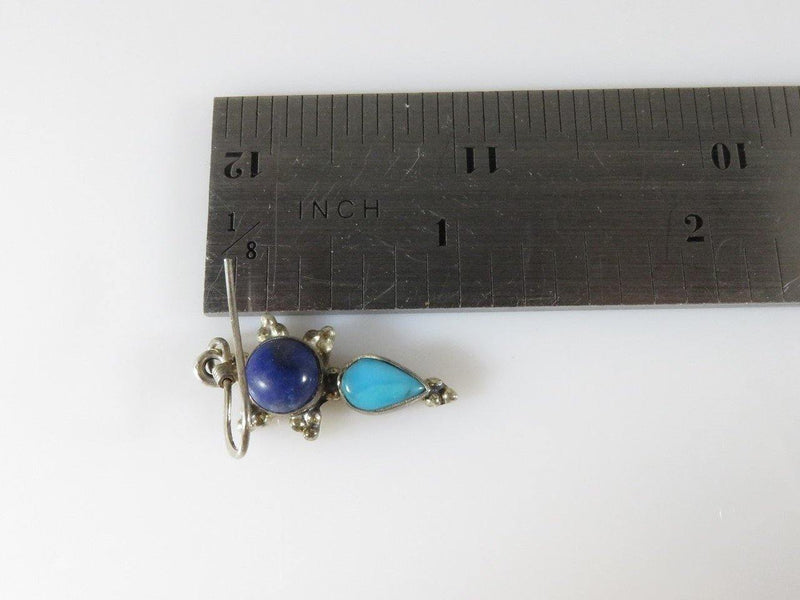 Vintage Cabochon Lapis and Polished Turquoise French Back Earrings - Just Stuff I Sell