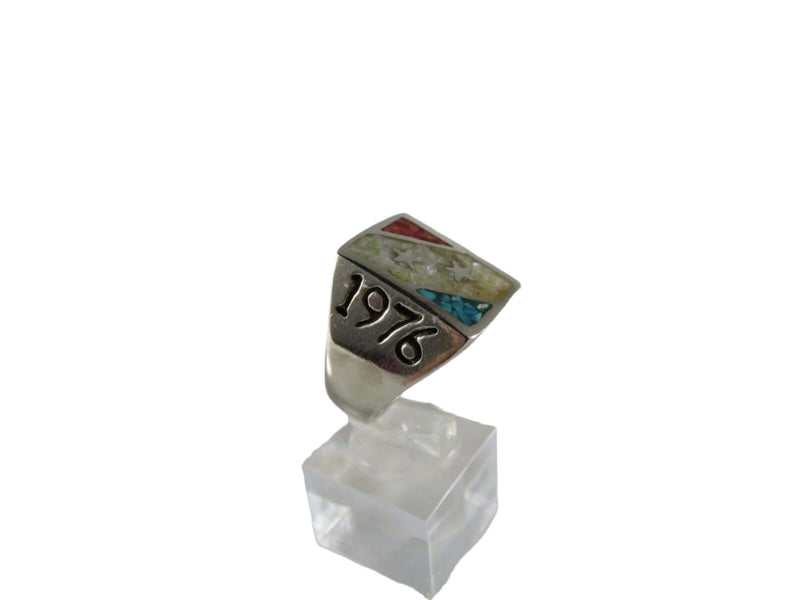 Independence Day Crushed Stone Bicentennial Ring Fabulous Native American Sterling Silver - Just Stuff I Sell