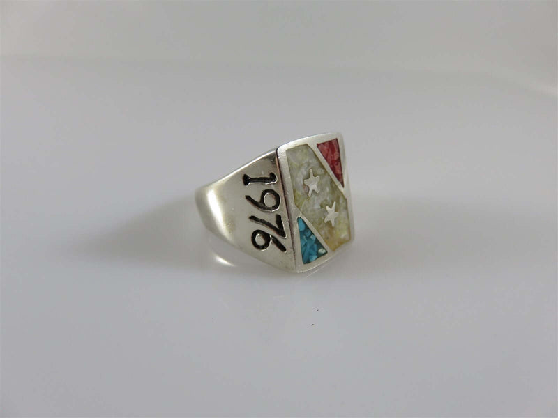 Independence Day Crushed Stone Bicentennial Ring Fabulous Native American Sterling Silver - Just Stuff I Sell