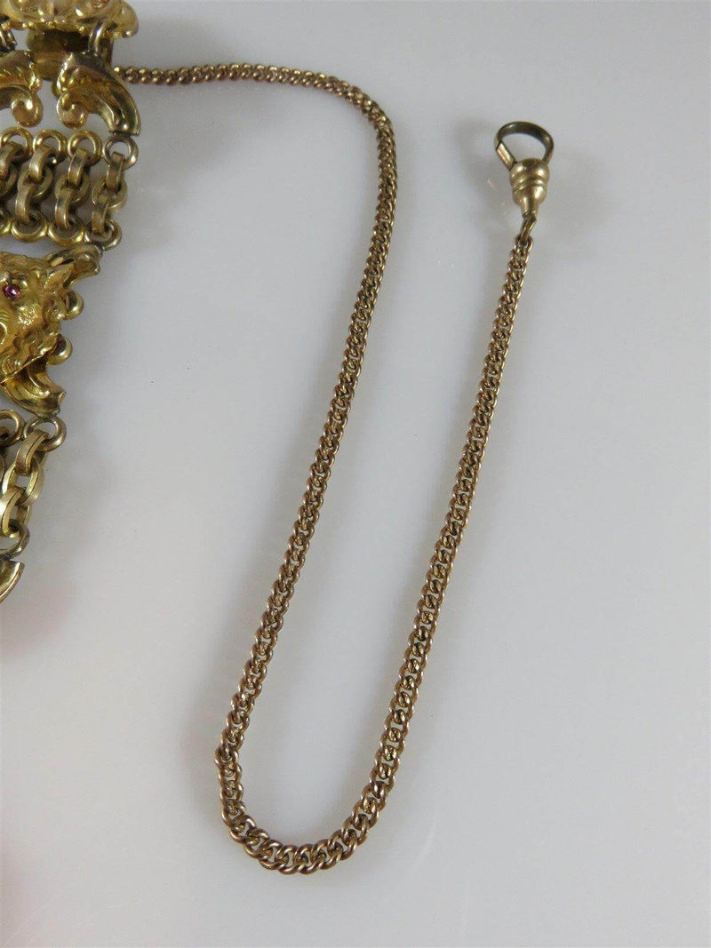 Gold Washed Lions Head Pocket Watch Chain & Watch Fob - Just Stuff I Sell