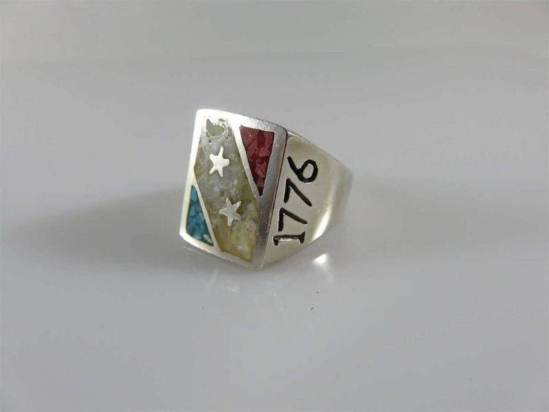 Independence Day Crushed Stone Bicentennial Ring Fabulous Native American Sterling Silver - Just Stuff I Sell