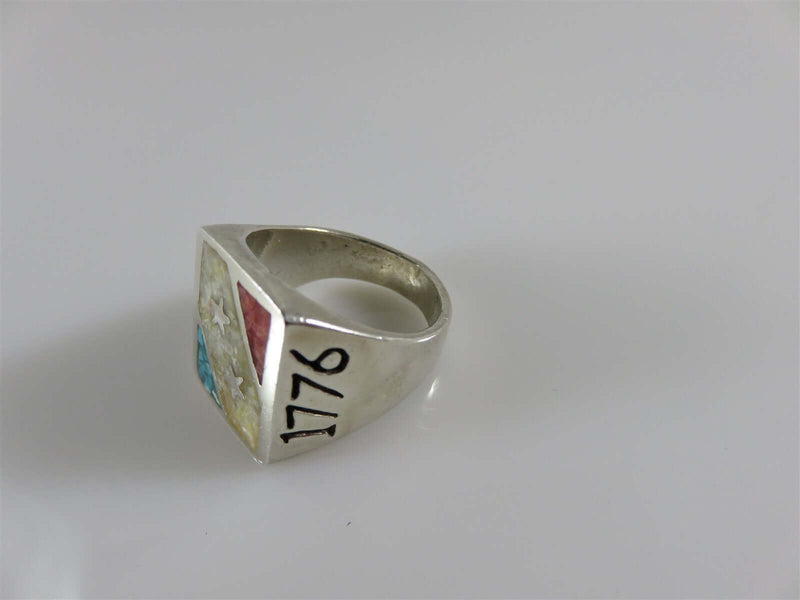 Independence Day Crushed Stone Bicentennial Ring Fabulous Native American Sterling Silver - Just Stuff I Sell