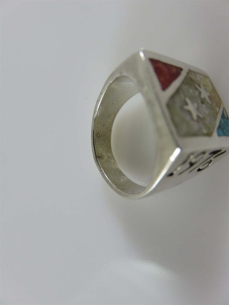 Independence Day Crushed Stone Bicentennial Ring Fabulous Native American Sterling Silver - Just Stuff I Sell