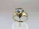 14K Yellow Gold Sky Blue Aquamarine Trillion Cut 3.7 Grams Size 7 Solitaire Ring - Just Stuff I Sell
