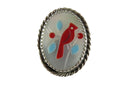 Mother of Pearl Red Cardinal Bird Ring Native American Zuni Sterling Silver Size 5.75 - Just Stuff I Sell