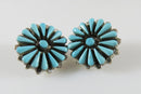 Zuni Sterling Silver Needlepoint Turquoise Earrings Cluster Floral Design Pierced Post - Just Stuff I Sell