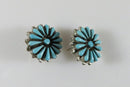 Zuni Sterling Silver Needlepoint Turquoise Earrings Cluster Floral Design Pierced Post - Just Stuff I Sell