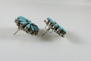 Zuni Sterling Silver Needlepoint Turquoise Earrings Cluster Floral Design Pierced Post - Just Stuff I Sell