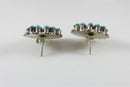 Zuni Sterling Silver Needlepoint Turquoise Earrings Cluster Floral Design Pierced Post - Just Stuff I Sell