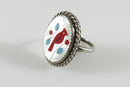 Mother of Pearl Red Cardinal Bird Ring Native American Zuni Sterling Silver Size 5.75 - Just Stuff I Sell