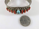 Lovely Polished Coral Turquoise Sterling Silver Cuff Bracelet with Nice Details - Just Stuff I Sell