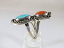 Fabulous Southwestern Turquoise & Coral Sterling Silver Ring Size 6.75 - Just Stuff I Sell