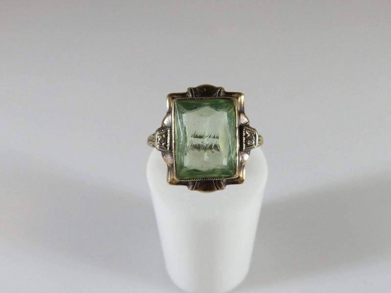 10K Yellow Gold 3.75 Carat Light Green Stone & 1 Pt. Diamond Ring Setting Size 6 - Just Stuff I Sell