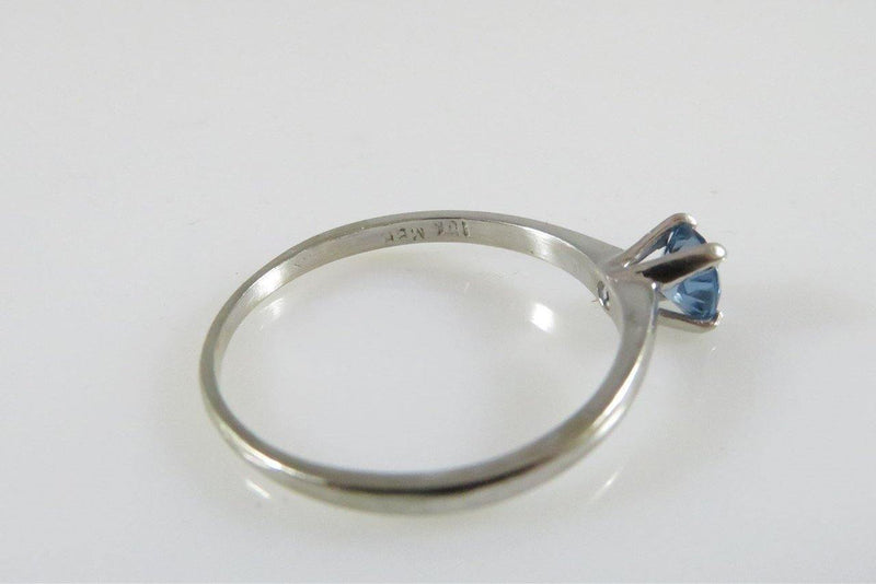 Alternative Wedding Ring 10K White Gold Sky Blue Round Cut Topaz Solitaire Ring - Just Stuff I Sell