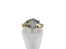 Lovely Vintage 14K Yellow Gold Oval Opal Solitaire with Diamond Accents Size 5.5 — Mid Century • 14K, Gold • Diamond, Opal —