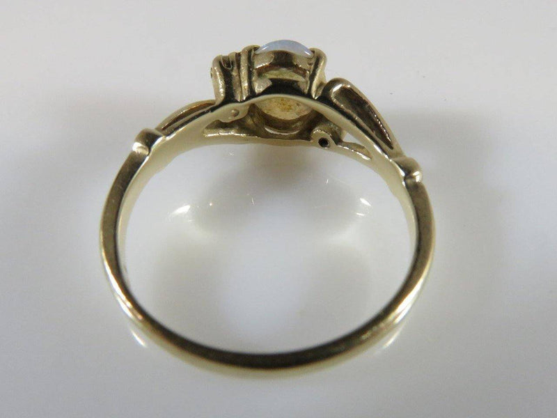 Lovely Vintage 14K Yellow Gold Oval Opal Solitaire with Diamond Accents Size 5.5 - Just Stuff I Sell