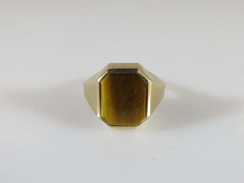 Lovely Retro 10K Solid Yellow Gold Women Polished Tiger's Eye Ring A&Z Sz 4.25 - Just Stuff I Sell