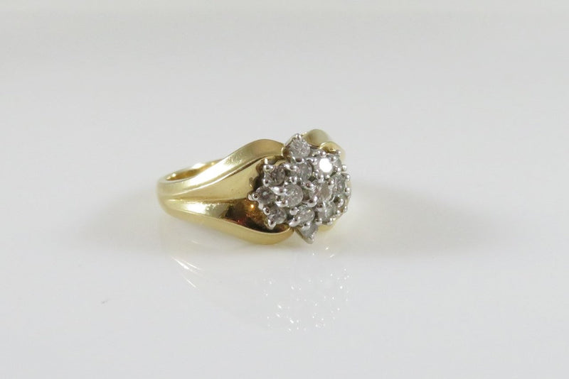 Vintage 14K Yellow Gold 15 Diamond Cluster Ring Women's Size 6.25 - Just Stuff I Sell