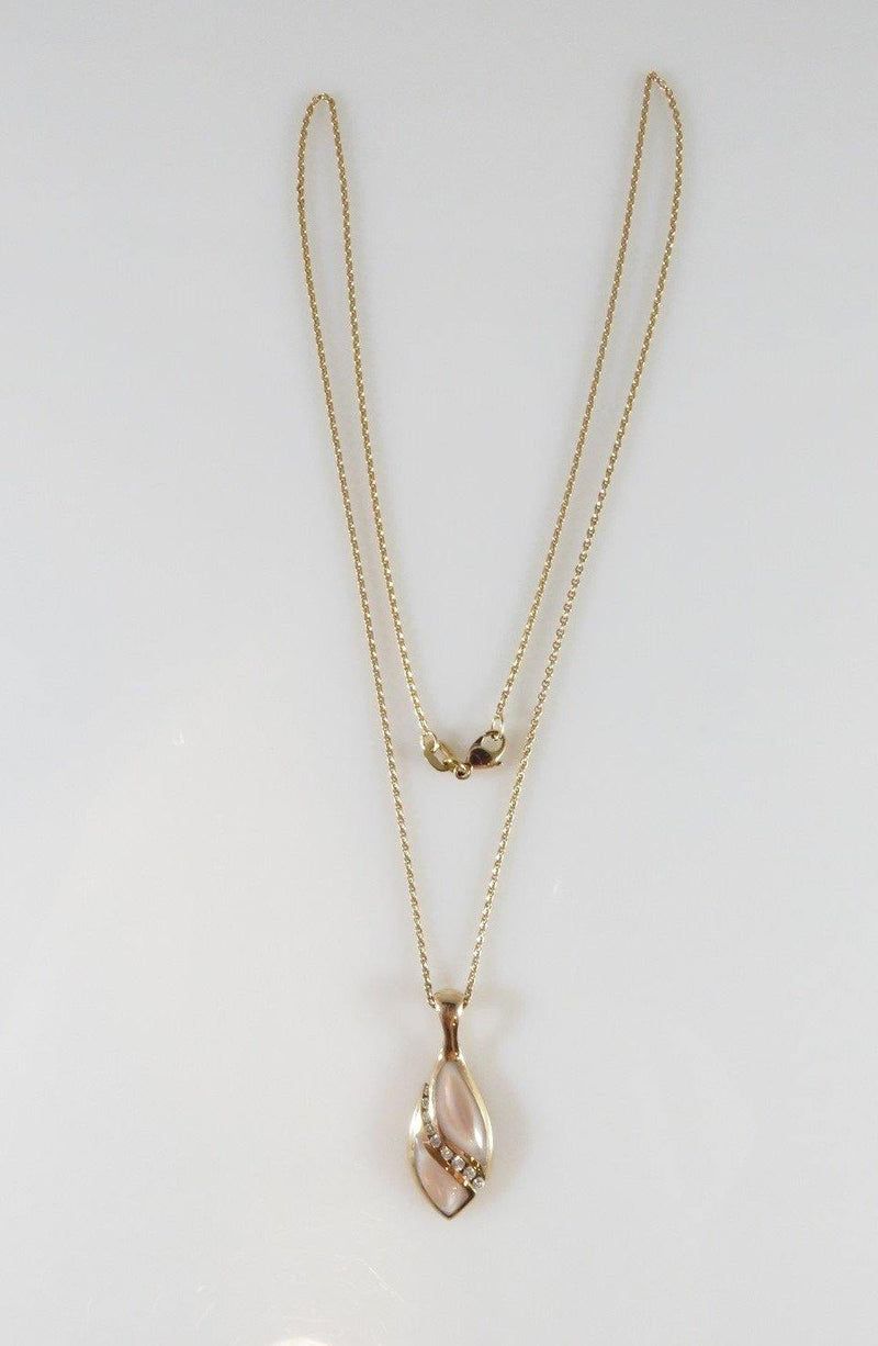 Kabana 14K Rose Gold 9 Diamond Pendant Inlaid Pink MOP 18" Rose Gold Chain - Just Stuff I Sell