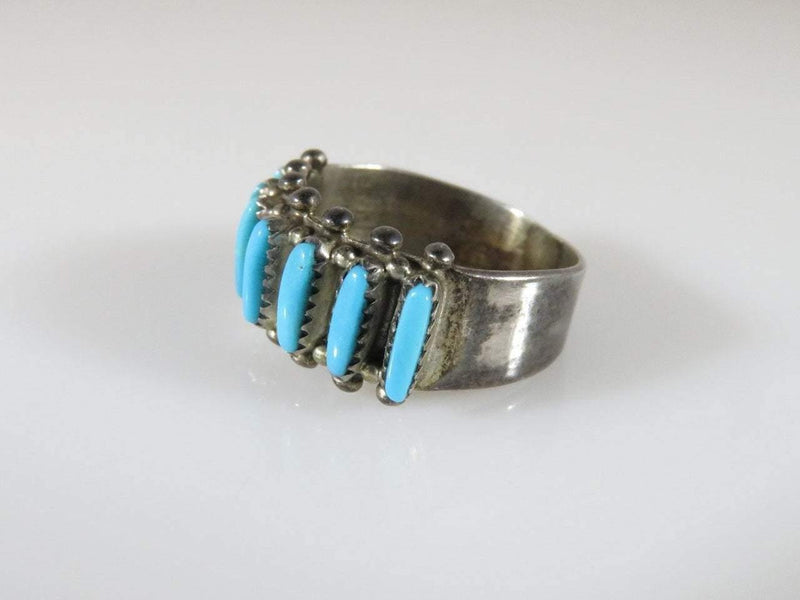 Zuni Sterling Silver Needlepoint Turquoise Ring Size 4.75 Signed G. ACQUE - Just Stuff I Sell
