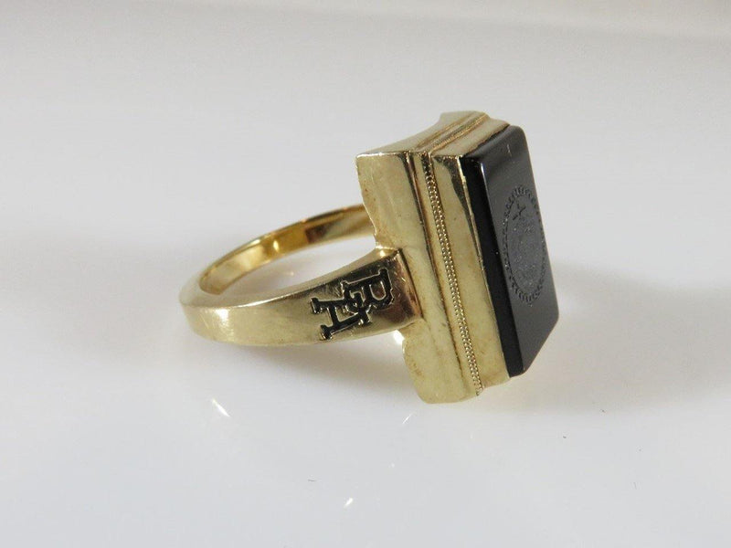 10K Yellow Gold Campbell University BA Class Ring Engraved Onyx 8.1 Gram Sz 8.25 - Just Stuff I Sell