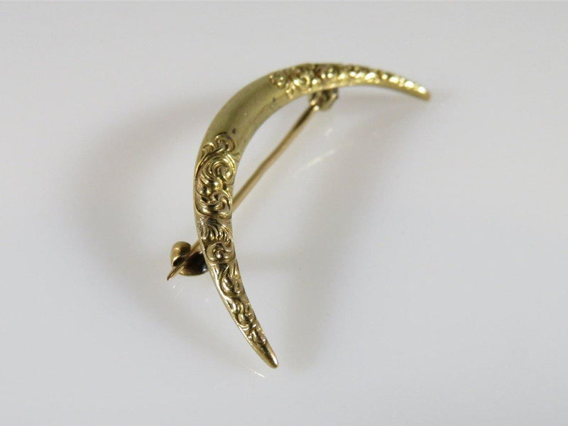 Lovely Victorian Edwardian Crescent Moon Pin 14K Yellow Gold Wedding Gift - Just Stuff I Sell