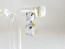 14K Yellow Gold Blue Moonstone Dangle Earrings Round Tear Drop Cabochon - Just Stuff I Sell