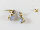 14K Yellow Gold Blue Moonstone Dangle Earrings Round Tear Drop Cabochon - Just Stuff I Sell