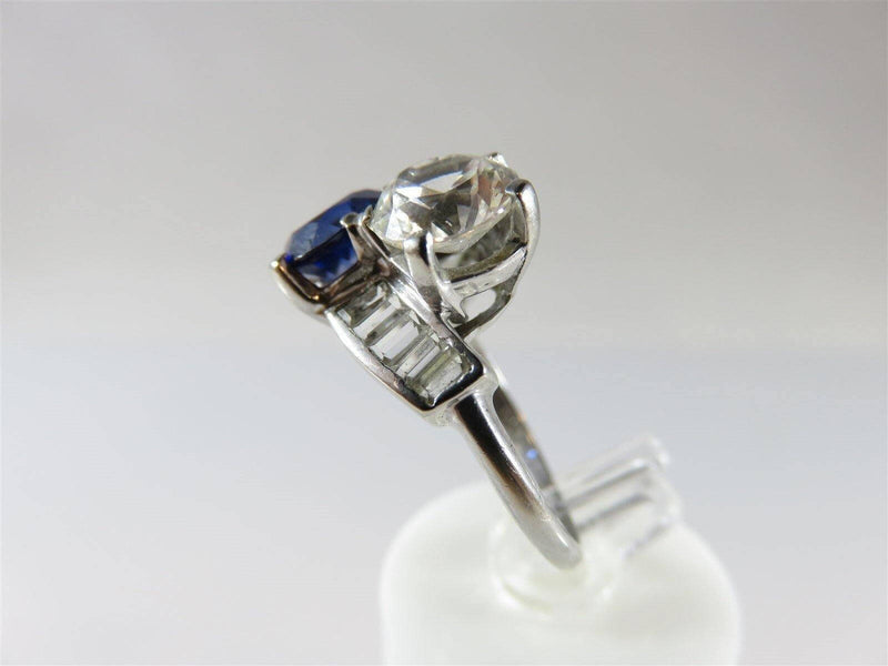 Art Deco Style 14K White Gold Sapphire and White Spinal Bypass Ring Size 5.75 - Just Stuff I Sell