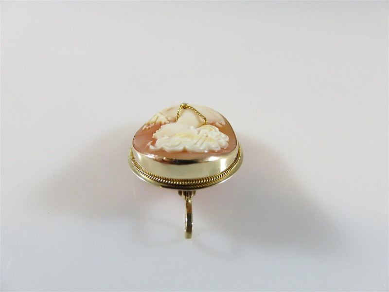 Nice Vintage 14K Yellow Gold Diamond Accented Carved Shell Cameo Pendant Brooch - Just Stuff I Sell