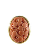 Victorian Edwardian 18K Yellow Gold Floral Bouquet Carved Coral Ring Size 7.25 — Victorian Edwardian • 18K, Gold — front view