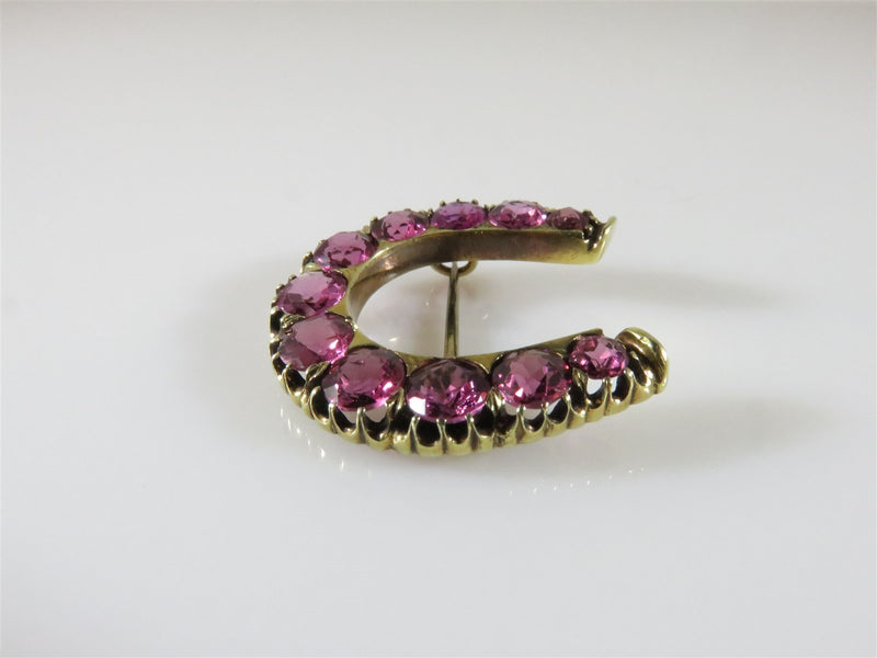 Stunning 14K Gold 3.8 TCW 11 Natural Pink Tourmaline Victorian Era Horseshoe Pin - Just Stuff I Sell