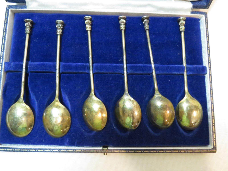 Box Set of 6 Sterling Silver Floral Enamel Demitaise Spoons Collins & Cook UK - Just Stuff I Sell