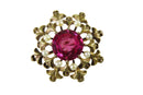 Absolutely Gorgeous 3.3 Carat Ruby & 8 Pearl 14K Yellow Gold Mid Century Brooch - Just Stuff I Sell