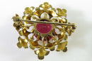 Absolutely Gorgeous 3.3 Carat Ruby & 8 Pearl 14K Yellow Gold Mid Century Brooch - Just Stuff I Sell