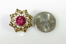 Absolutely Gorgeous 3.3 Carat Ruby & 8 Pearl 14K Yellow Gold Mid Century Brooch - Just Stuff I Sell