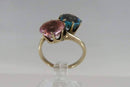 4 Carat TCW Pink & Blue Tourmaline 9K Gold Duo Bypass Anniversary Wedding Ring SZ 5 - Just Stuff I Sell