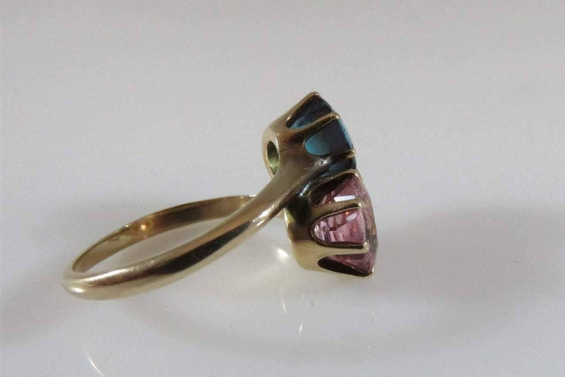 4 Carat TCW Pink & Blue Tourmaline 9K Gold Duo Bypass Anniversary Wedding Ring SZ 5 - Just Stuff I Sell