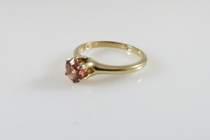 14K Gold Salmon Pink Tourmaline Solitaire Alternative Engagement Ring Size 5 - Just Stuff I Sell